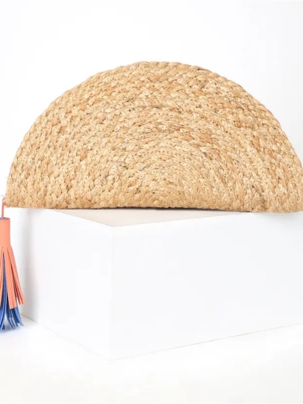 Lulus Lines in the Sand Beige Woven Tassel Half Moon Clutch